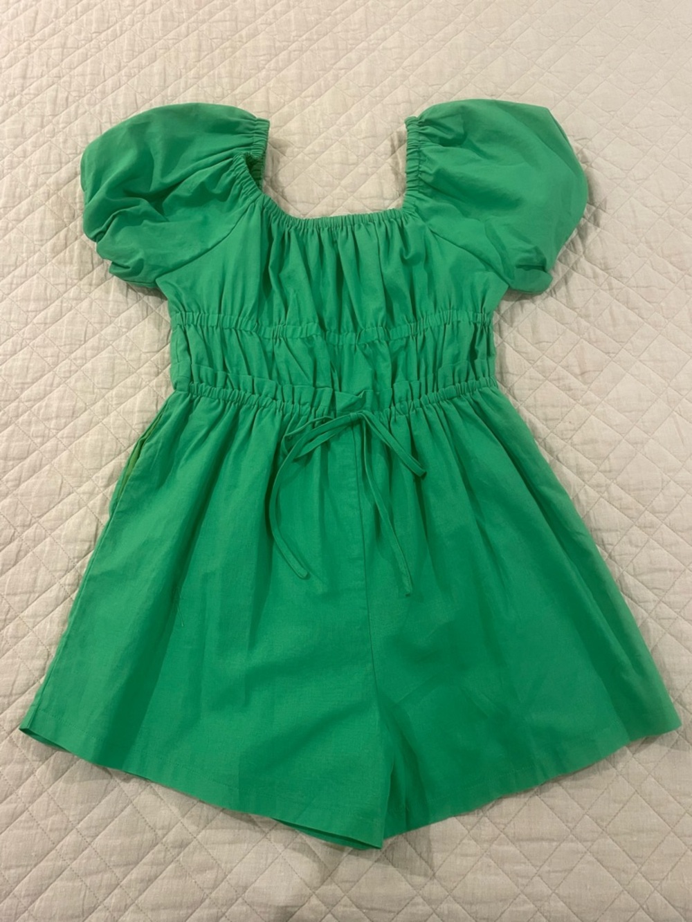 Women’s Green Puff-Sleeve Romper